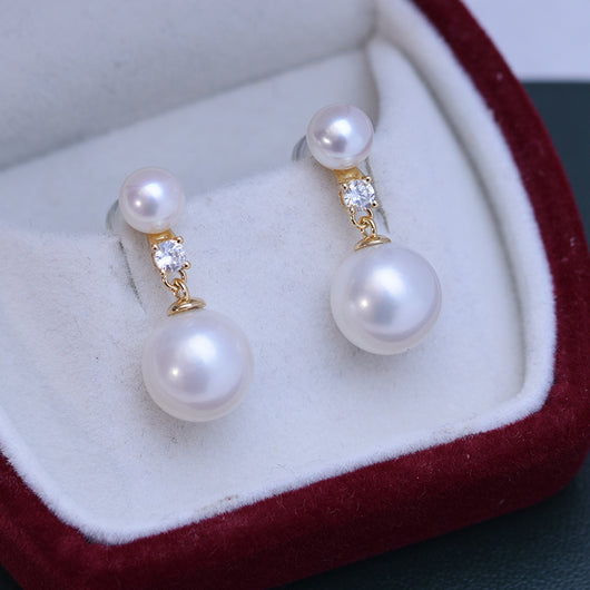 Aretes de Perlas Dobles Brillantes Círculo Perfecto Agua Dulce 6-11mm Blanco - Image 12