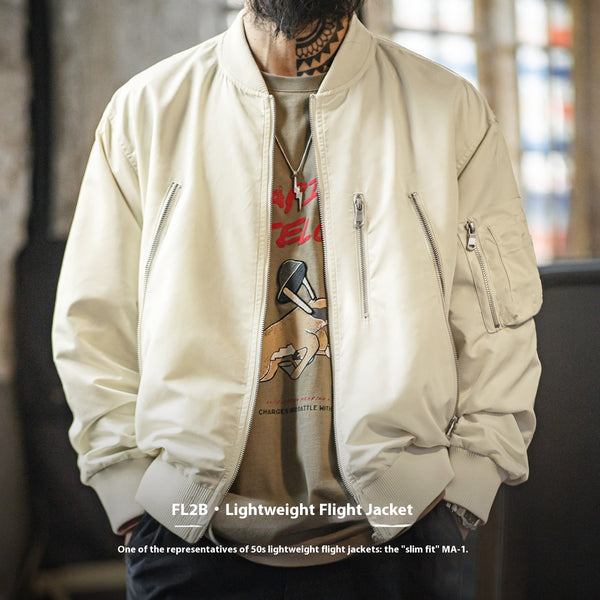 Chaqueta Piloto Blanca Casual de Nylon Ligero Estilo Béisbol