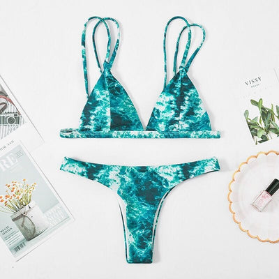 Traje de baño enterizo con halter y estampado de hojas