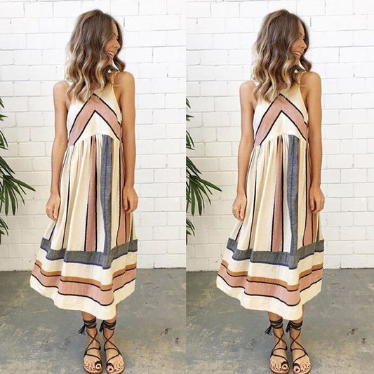 Vestido Largo Estampado con Tirantes Finos para Mujer
