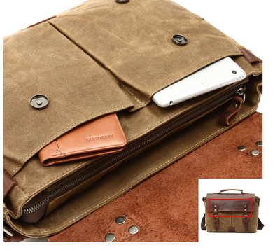 Bolsa para Laptop Vintage de Cuero y Lona para Hombre - Image 8