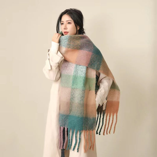 Bufanda Mohair Cálida de Cuadros Versátil - Estilo Europeo - Image 25