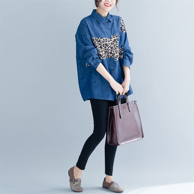 Camisa Vaquera Estampado Leopardo Manga Larga Suelta Tallas Grandes Mujer - Image 5