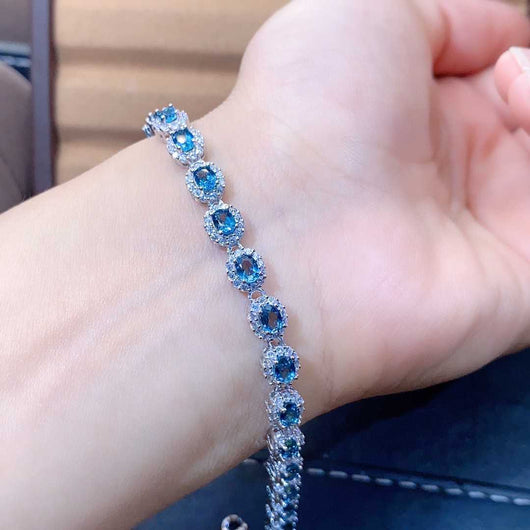Pulsera de Topacio Azul Natural con Cristales de Precisión - Image 2