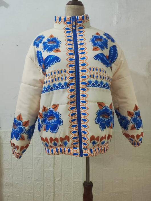 Chaqueta Acolchada de Algodón con Estampado Geométrico para Mujer - Image 6
