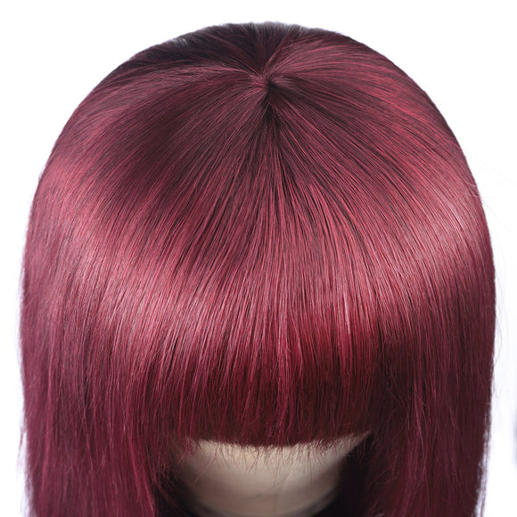 Peluca de Cabello Natural Liso Qi Liuhai - Cabellera Completa