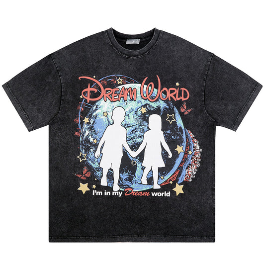 Camiseta Infantil Estampado Cuento de Hadas Vintage Manga Corta