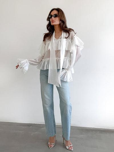 Blusa Elegante Estilo Francés con Cierre de Moño y Manga Larga - Image 9