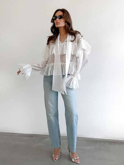 Blusa Elegante Estilo Francés con Cierre de Moño y Manga Larga - Image 9
