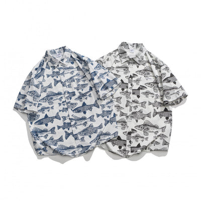 Camisa Estampada Manga Corta Suelta para Hombre Verano