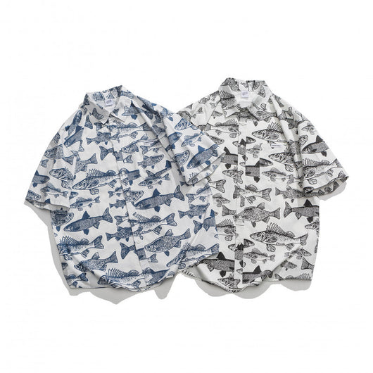 Camisa Estampada Manga Corta Suelta para Hombre Verano