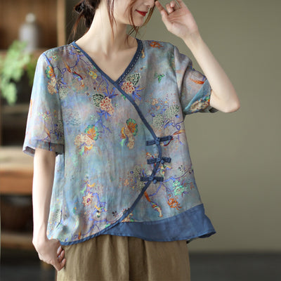Camisa V-neck de Ramio con Botones Literarios Vintage - Image 12