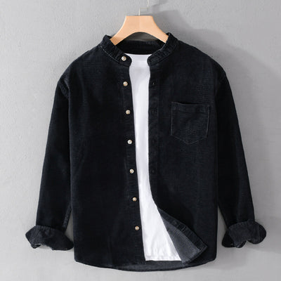 Camisa Retro de Pana para Hombre con Cuello Mao de Manga Larga - Image 6