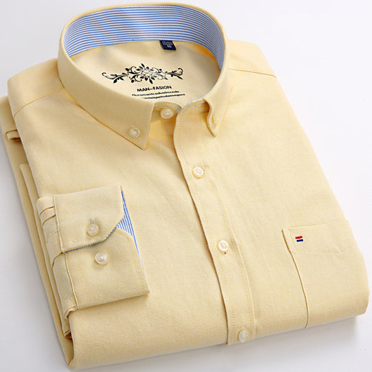 Camisa Oxford de Algodón Casual para Hombre - Manga Larga Color Sólido - Image 9