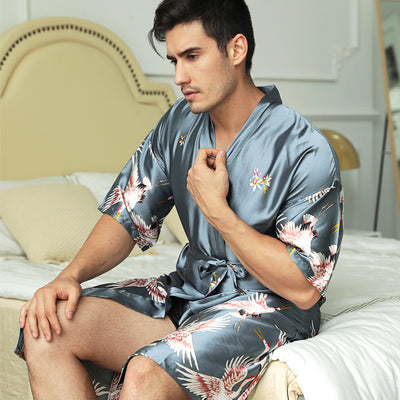 Bata de Seda Artificial Estampada para Novio y Padrino - Pijama Elegante Masculino - Image 4