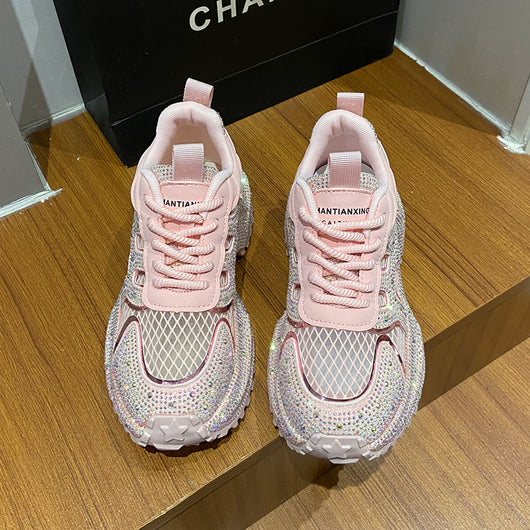 Zapatillas Deportivas Plataforma Gruesa para Mujer con Brillo y Cristales - Amarillo Claro - Image 41
