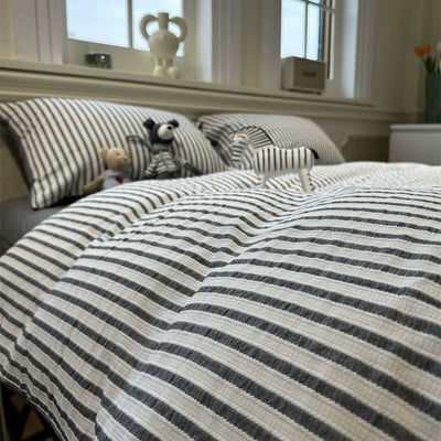 Juego de Cama Acolchado Estilo Coreano a Rayas 4 Piezas - Image 13