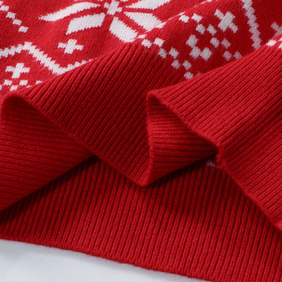 Women's black, red, and white Christmas sweater with reindeer and snowflake fair isle patterns, round neck, long sleeves. - Image 16