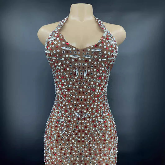 Vestido de Gala Escote Espalda Descubierta con Cristales y Brillantes - Image 4
