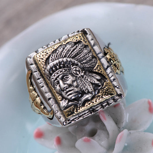 Anillo Abierto Jefe Indio en Plata de Ley S925 para Hombre - Image 11