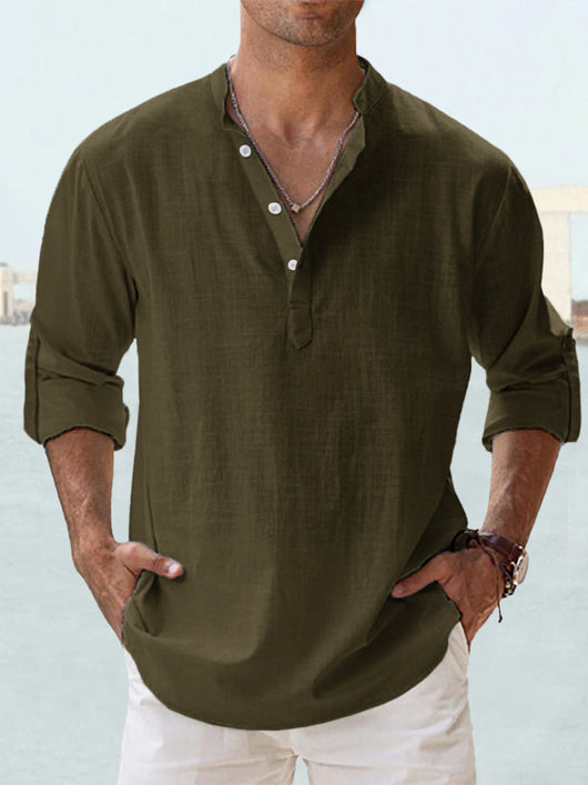 Camisa Casual Suelta de Algodón Manga Larga Color Sólido para Hombre - Image 11