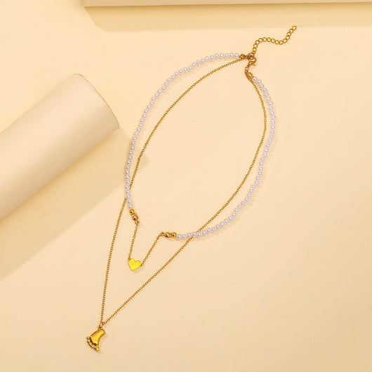 Collar Clavícula Corazón en Acero Titanio con Perla - Image 8