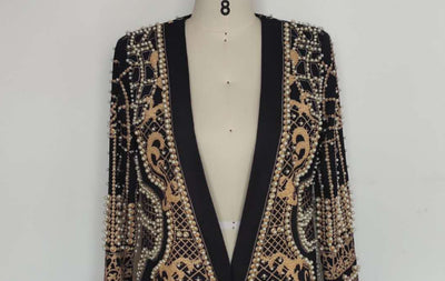 Blazer Acolchado con Estampado de Perlas para Mujer - Image 2
