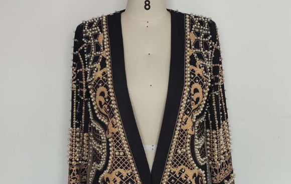 Blazer Acolchado con Estampado de Perlas para Mujer