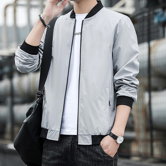 Chaqueta Hombre Primavera Otoño Cuello Alto Diseño Liso - Image 3