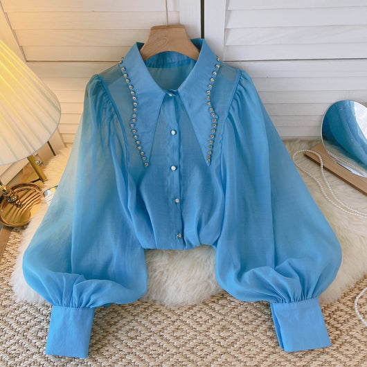 Blusa Elegante para Mujer con Cristales y Mangas Linterna - Image 8