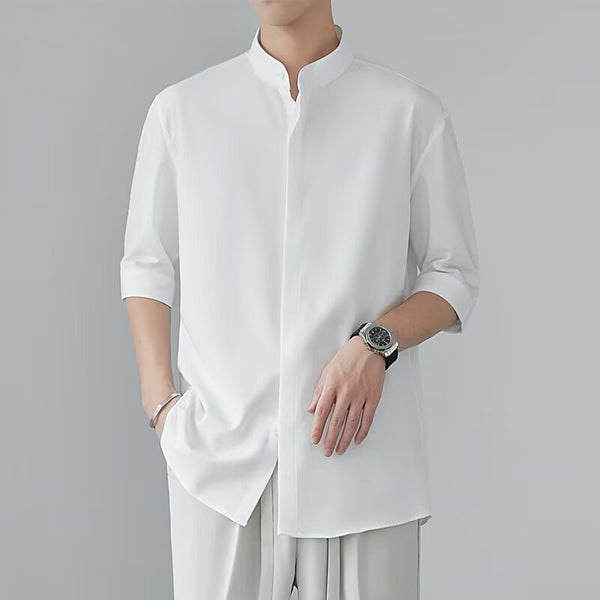 Camisa Cuello Mao Manga Corta Estilo Chino