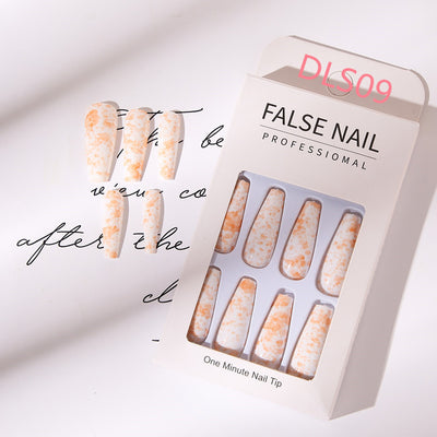 Uñas Postizas Largas con Patrón Mármol y Acabado Brillante Estilo Europeo - Image 10