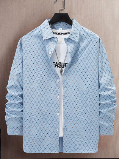 Camisa Casual de Manga Larga para Hombre con Estampado Geométrico en Dorado - Image 11