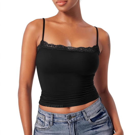 Camiseta Sexy de Encaje con Cuello Cuadrado sin Mangas - Image 4