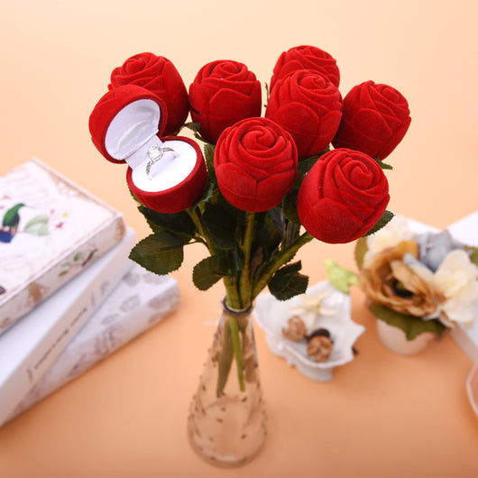 Caja de Anillo Elegante con Rosas de Rama - Estuche para Aretes