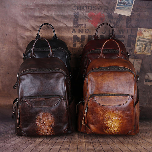 Mochila Retro de Cuero Genuino Multipropósito