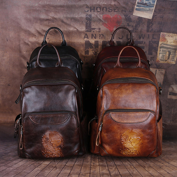 Mochila Retro de Cuero Genuino Multipropósito