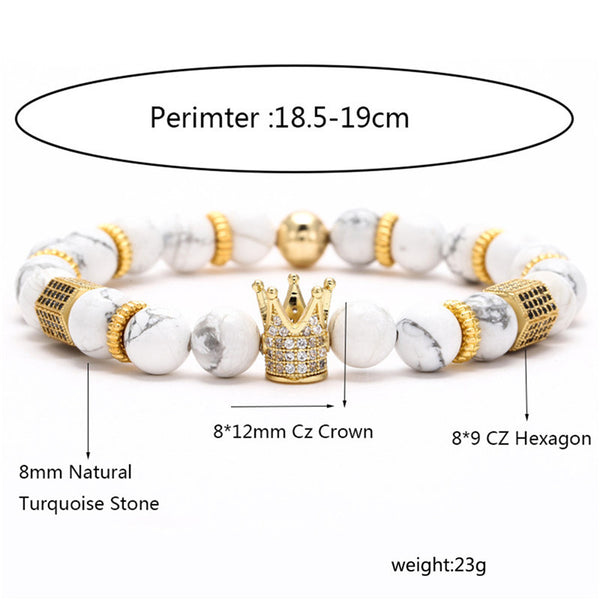 Pulsera Hexagonal para Hombre con Circonitas Incrustadas y Diseño de Corona