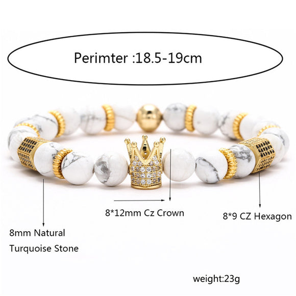 Pulsera Hexagonal para Hombre con Circonitas Incrustadas y Diseño de Corona
