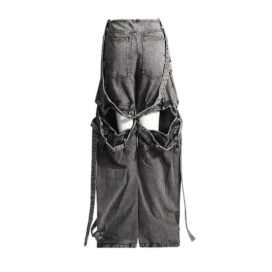 Pantalón Cargo Denim con Diseño de Cinta Decorativa y Bolsillos Múltiples - Image 13