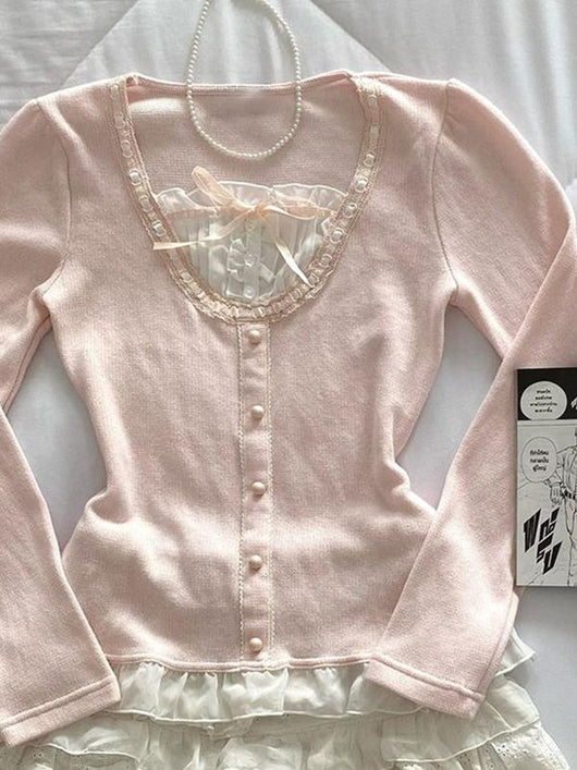 Blusa Manga Larga Rosa Suave para Primavera Temprana - Image 12