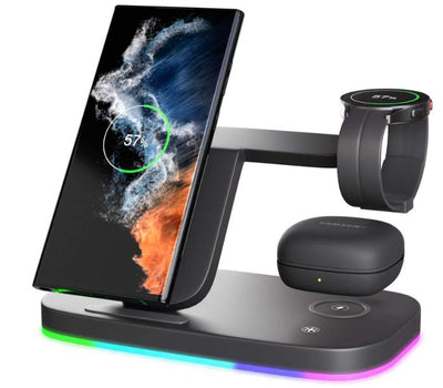 Cargador Inalámbrico Vertical 3 en 1 - Base de Carga para Teléfono, Auriculares y Reloj - Image 14