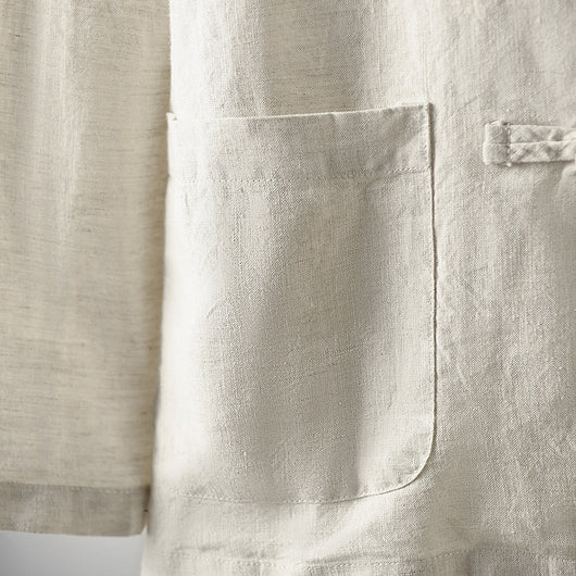 Camisa de Lino Estilo Chino Suelta para Hombre - Image 17