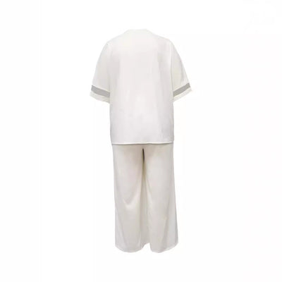 Conjunto de Dos Piezas Pantalón Ancho Cuello V Casual Retro Mujer - Image 3