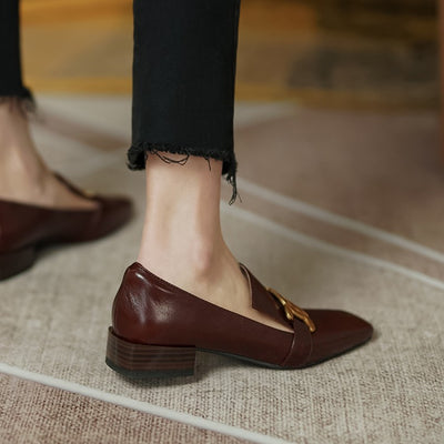 Zapatos de Cuero Marrón Retro con Punta Cuadrada y Tacón Bajo para Mujer - Image 7