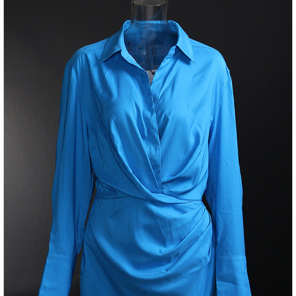 Vestido Camisero Asimétrico con Pliegues y Corte Slim