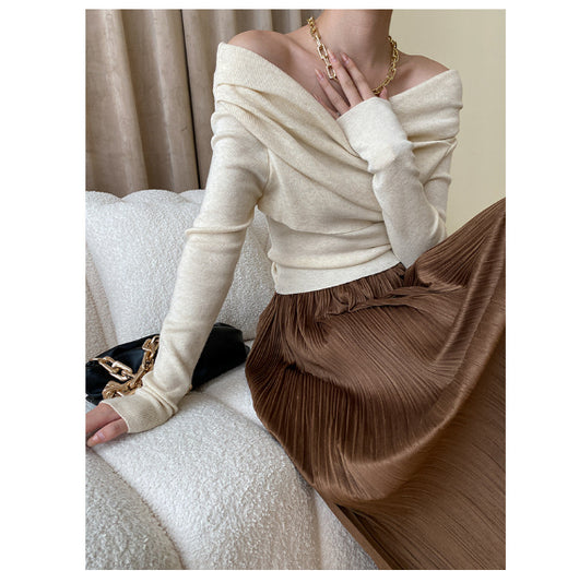 Blusa de Punto Asimétrica Estilo Francés con Hombros Descubiertos - Image 8