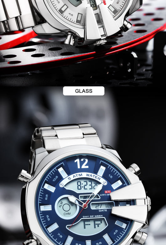 Reloj Deportivo de Acero Inoxidable Dual con Alarma LED Resistente al Agua - Image 13