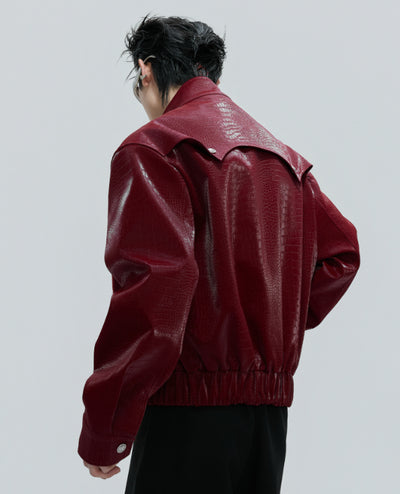 Chaqueta de Cuero Pesada con Cuello de Pie y Costuras de Crin de Caballo - Image 14