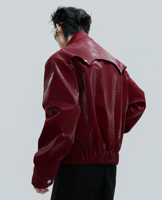 Chaqueta de Cuero Pesada con Cuello de Pie y Costuras de Crin de Caballo - Image 14